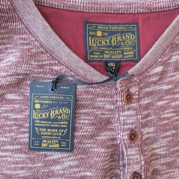 Lucky Brand Men's Burgandy Twisted Slub Long Sleeve Henley Shirt XXL NWT - Picture 3 of 9